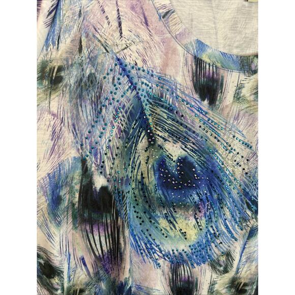 One World Womens Tunic Shirt Size XXL Peacock Sequins Handkerchief Hem Artsy - Picture 5 of 10
